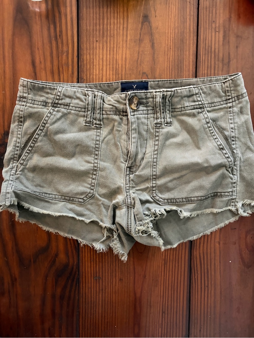 American Eagle Outfitters Olive Green Frayed Lowrise Y2K cargo Cutoff Shorts